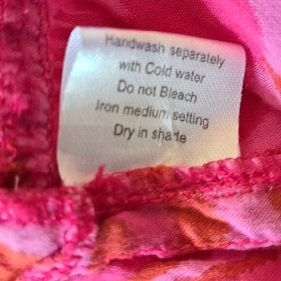 LA PLAGE Mallory Short Sleeve Tiered Maxi Dress XS Pink Red Woodblock Resort - Picture 9 of 9